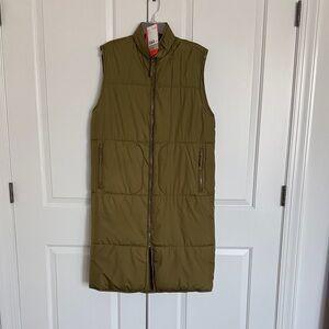 Olive Green Quilted Zip-Front Puffer Vest